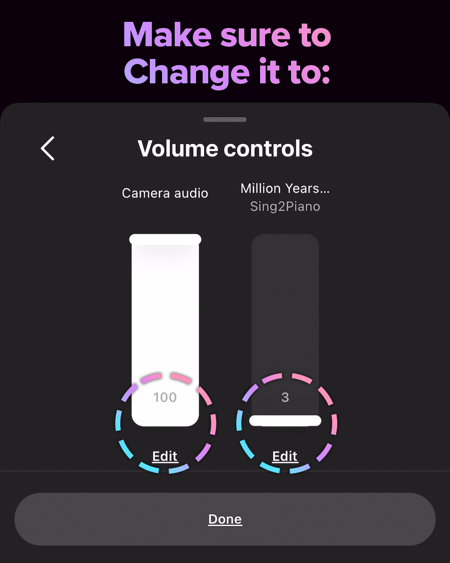 Sing2Music guide on how to adjust audio levels on Instagram